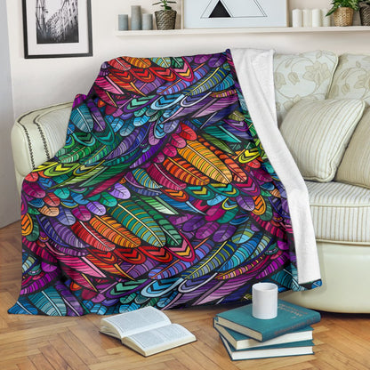 Feather Multicolor Design Print Fleece Blanket