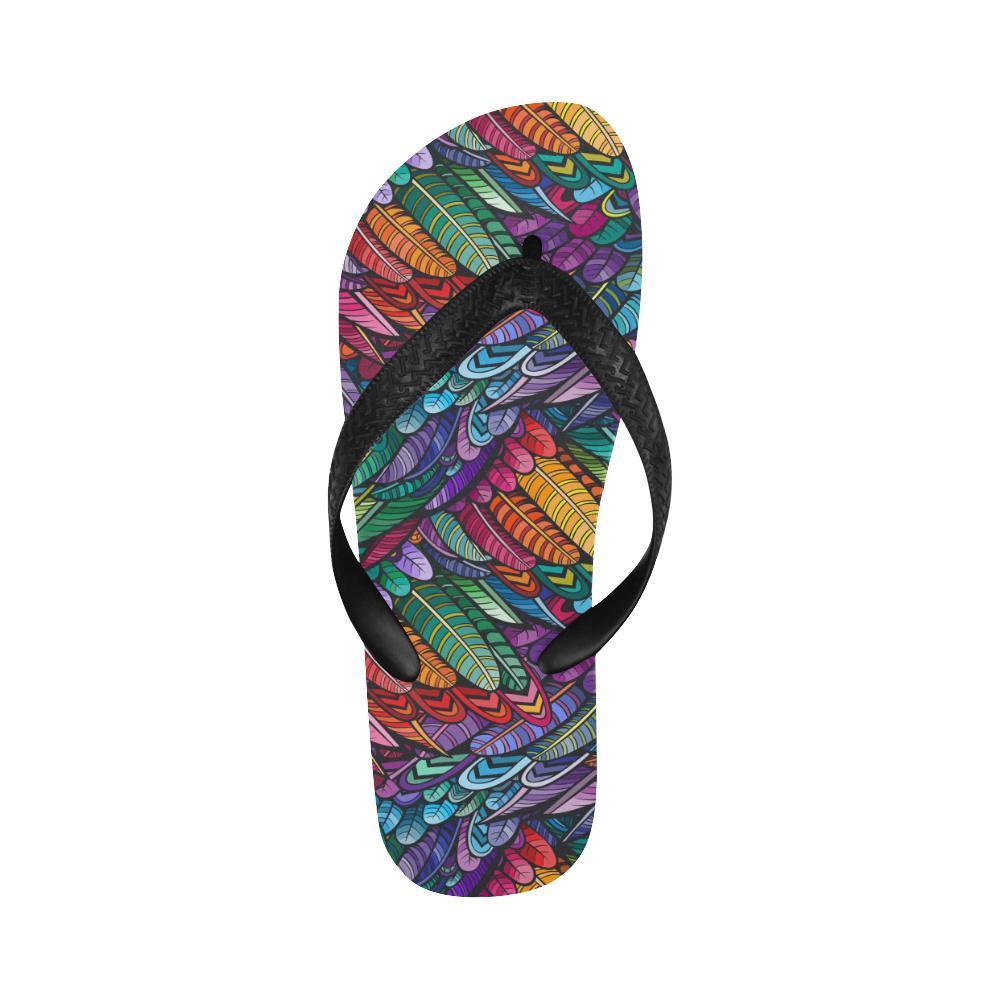 Feather Multicolor Design Print Flip Flops-JTAMIGO.COM