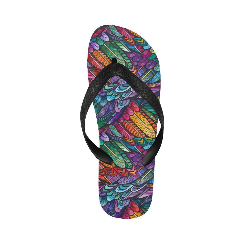 Feather Multicolor Design Print Flip Flops-JTAMIGO.COM