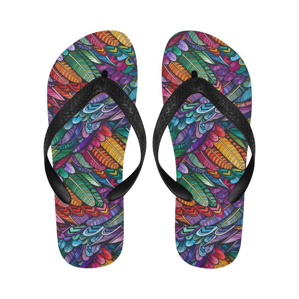 Feather Multicolor Design Print Flip Flops-JTAMIGO.COM