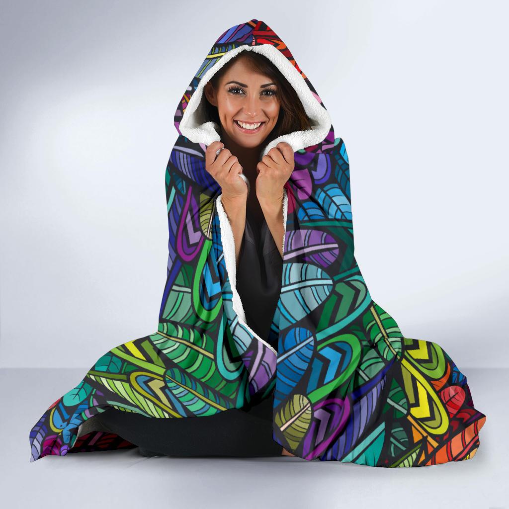 Feather Multicolor Design Print Hooded Blanket-JTAMIGO.COM
