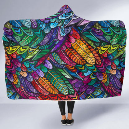 Feather Multicolor Design Print Hooded Blanket-JTAMIGO.COM