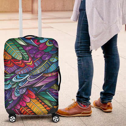 Feather Multicolor Design Print Luggage Cover Protector