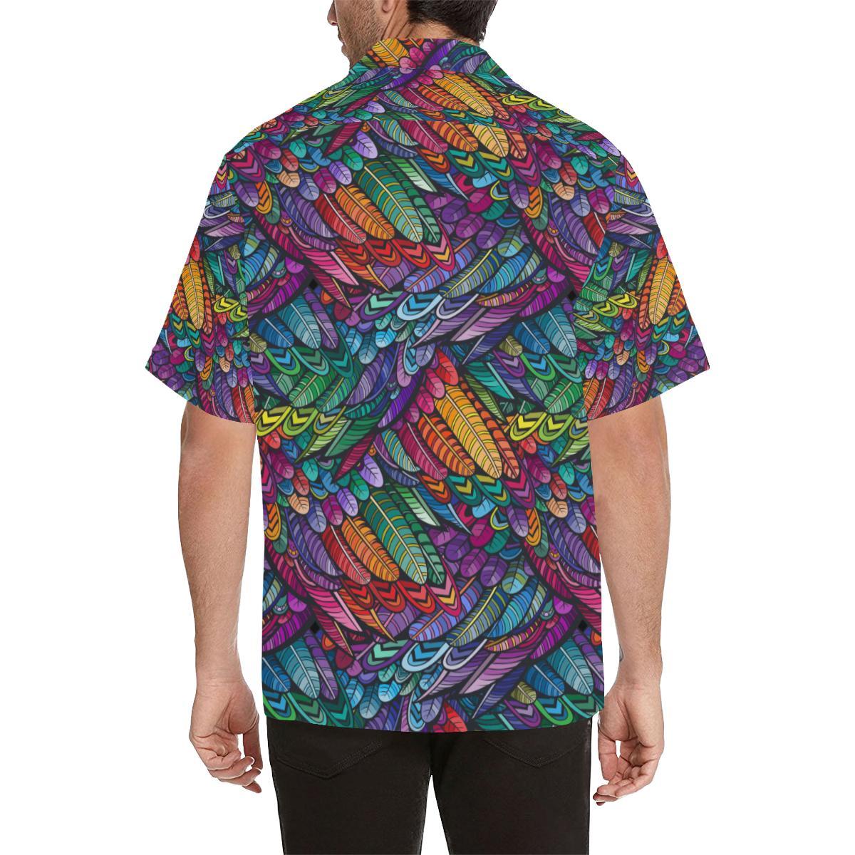 Feather Multicolor Design Print Men Aloha Hawaiian Shirt