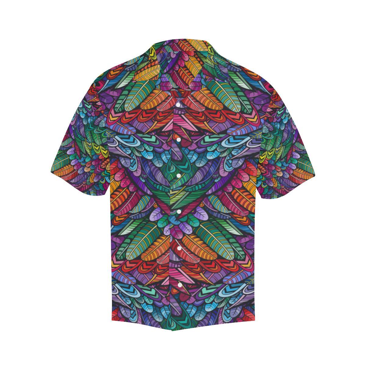 Feather Multicolor Design Print Men Aloha Hawaiian Shirt