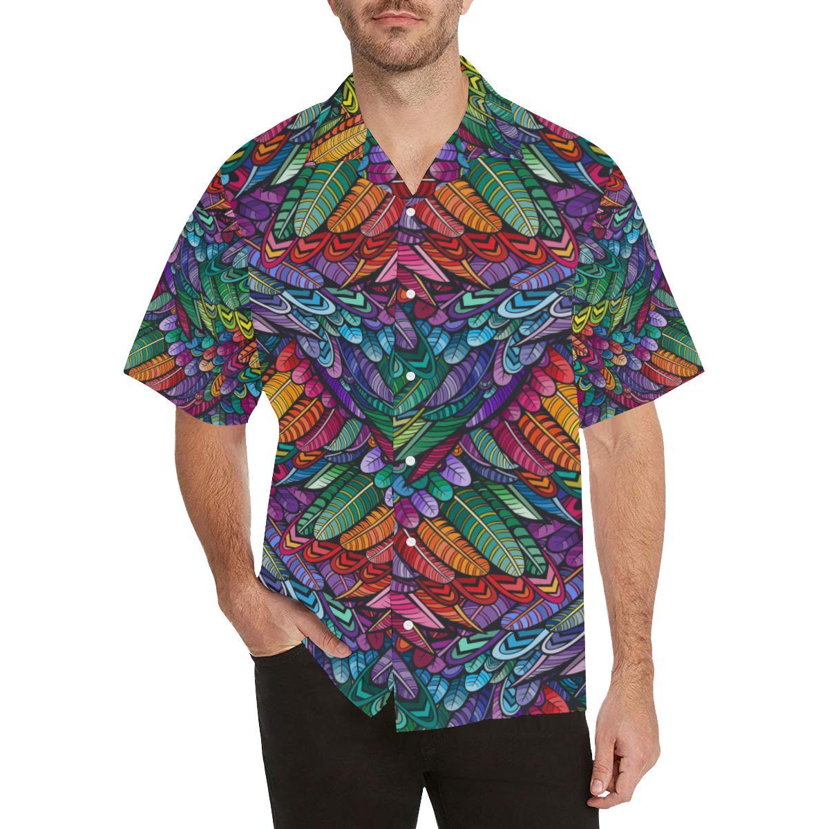 Feather Multicolor Design Print Men Aloha Hawaiian Shirt