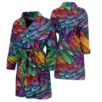 Feather Multicolor Design Print Men Bath Robe-JTAMIGO.COM