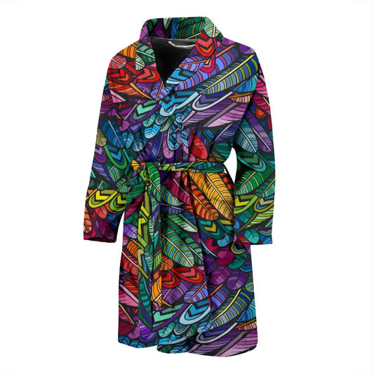 Feather Multicolor Design Print Men Bath Robe-JTAMIGO.COM