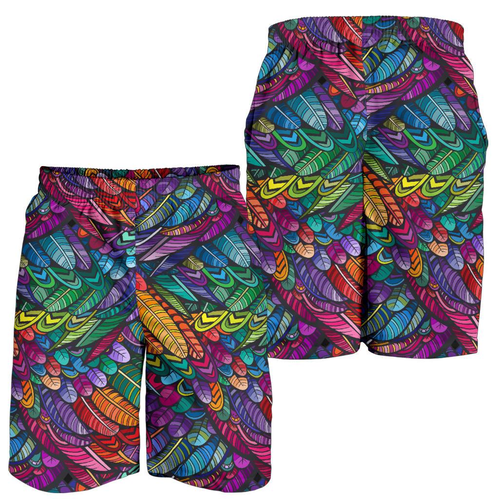 Feather Multicolor Design Print Mens Shorts-JTAMIGO.COM