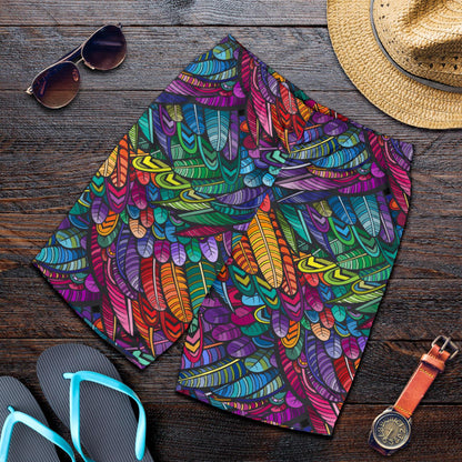 Feather Multicolor Design Print Mens Shorts-JTAMIGO.COM