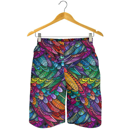 Feather Multicolor Design Print Mens Shorts-JTAMIGO.COM