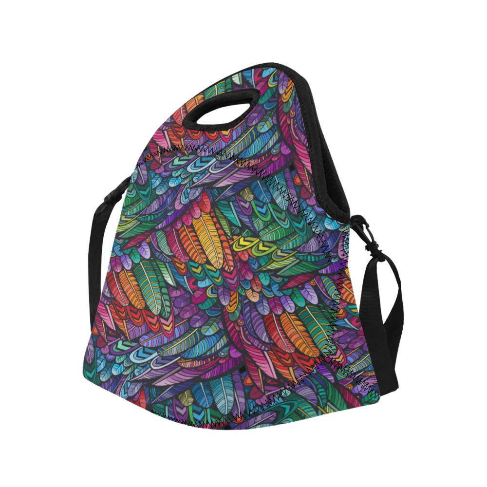 Feather Multicolor Design Print Neoprene Lunch Bag (Model 1669)(Large)-JTAMIGO.COM