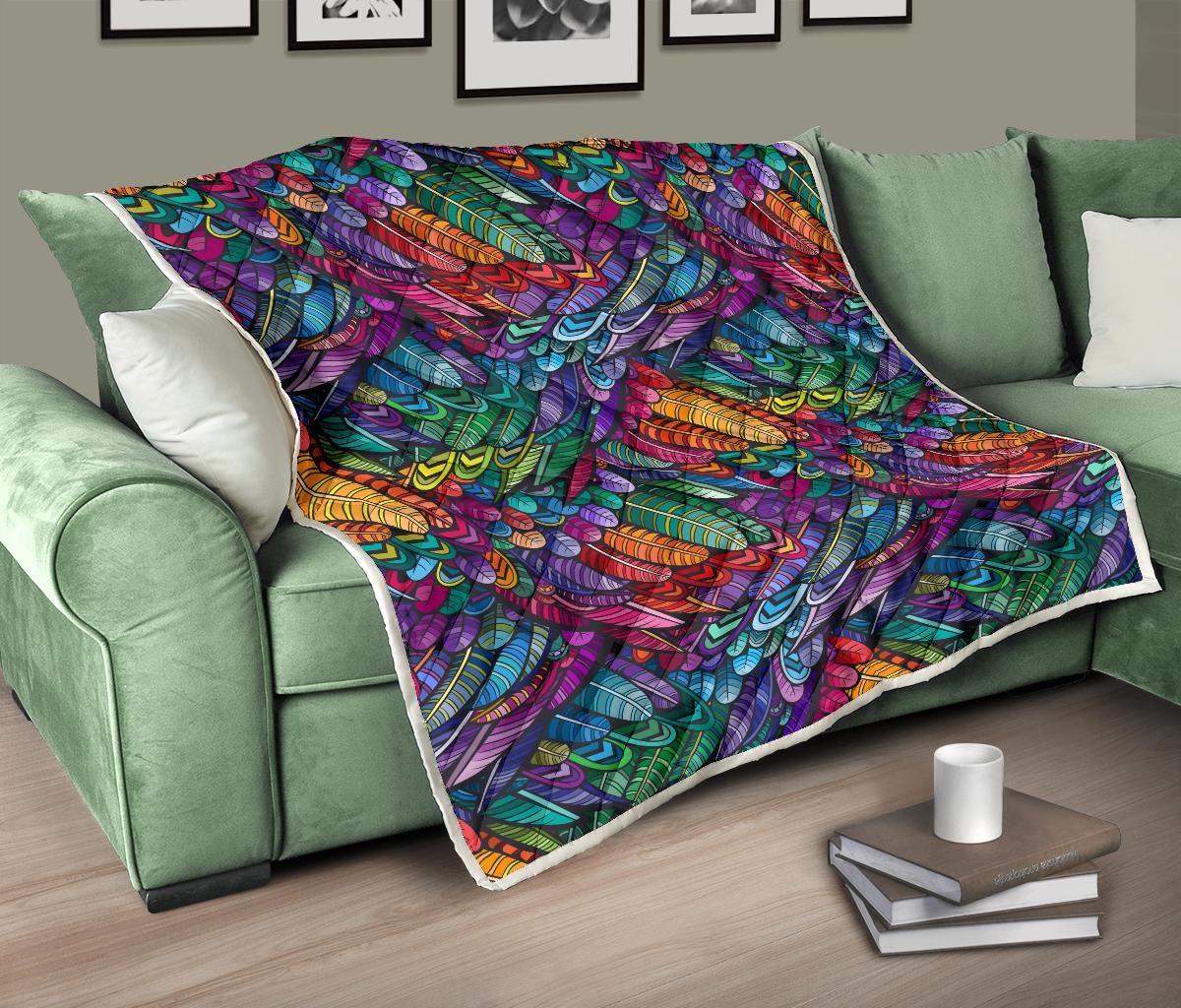 Feather Multicolor Design Print Premium Quilt-JTAMIGO.COM