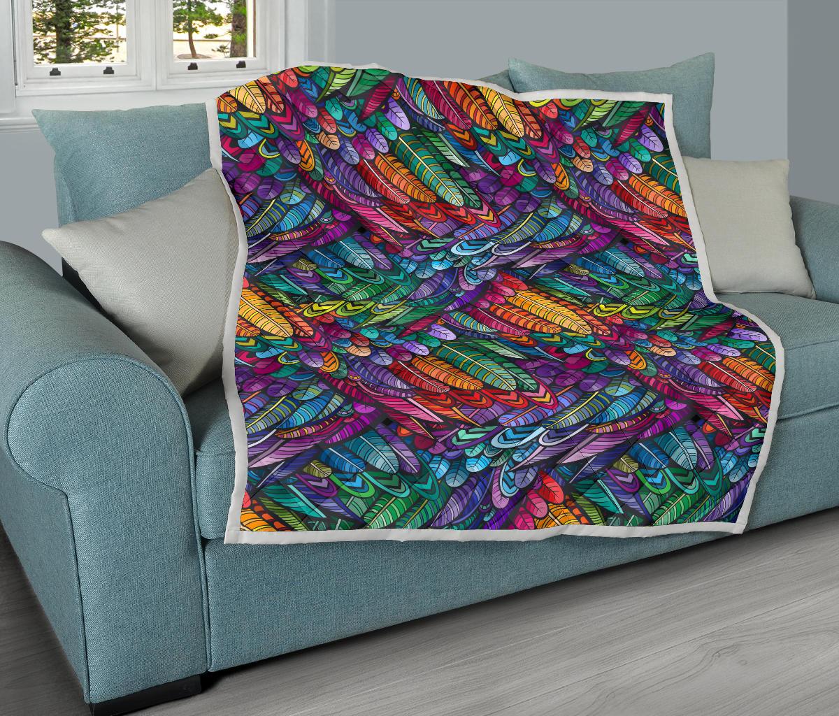 Feather Multicolor Design Print Premium Quilt-JTAMIGO.COM