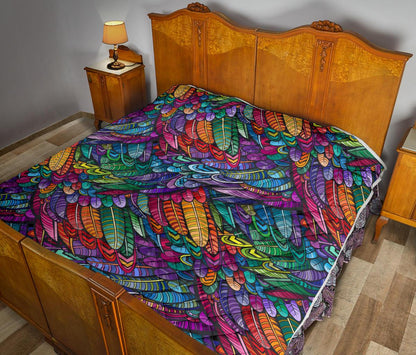 Feather Multicolor Design Print Premium Quilt-JTAMIGO.COM