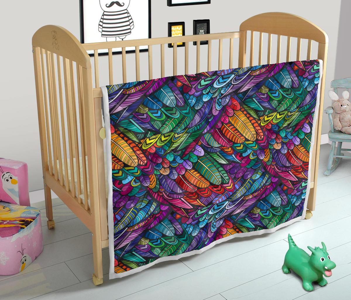 Feather Multicolor Design Print Premium Quilt-JTAMIGO.COM