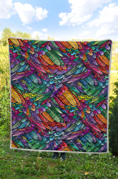 Feather Multicolor Design Print Premium Quilt-JTAMIGO.COM