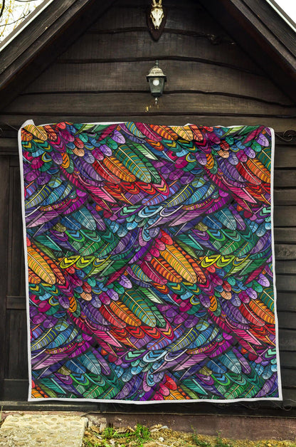 Feather Multicolor Design Print Premium Quilt-JTAMIGO.COM