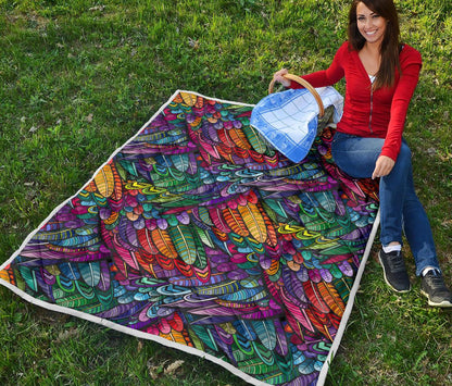 Feather Multicolor Design Print Premium Quilt-JTAMIGO.COM