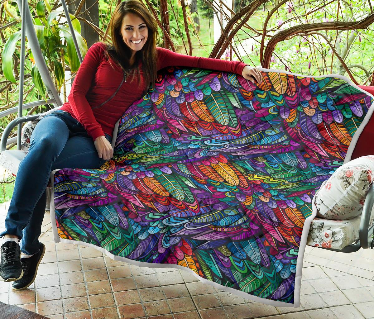 Feather Multicolor Design Print Premium Quilt-JTAMIGO.COM