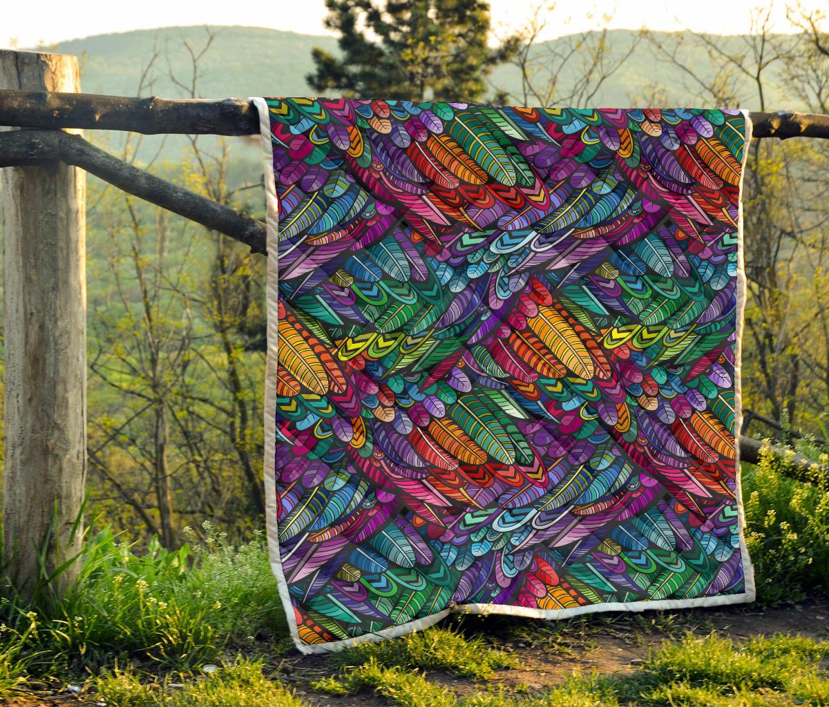 Feather Multicolor Design Print Premium Quilt-JTAMIGO.COM