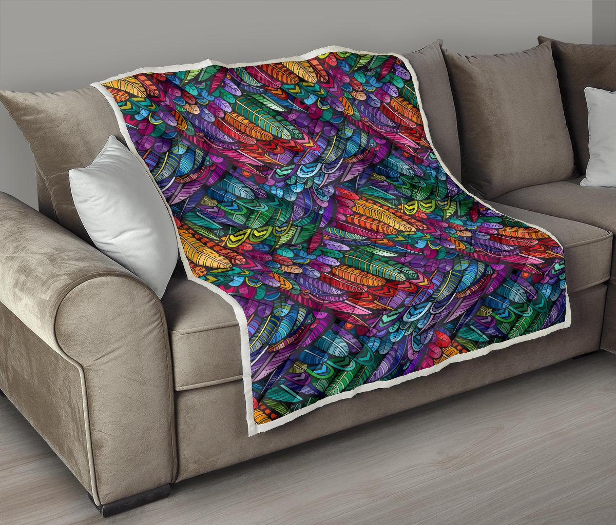Feather Multicolor Design Print Premium Quilt-JTAMIGO.COM