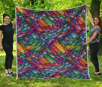 Feather Multicolor Design Print Premium Quilt-JTAMIGO.COM