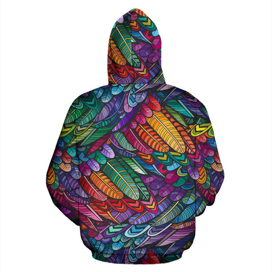 Feather Multicolor Design Print Pullover Hoodie