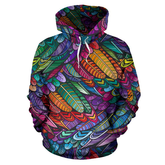Feather Multicolor Design Print Pullover Hoodie