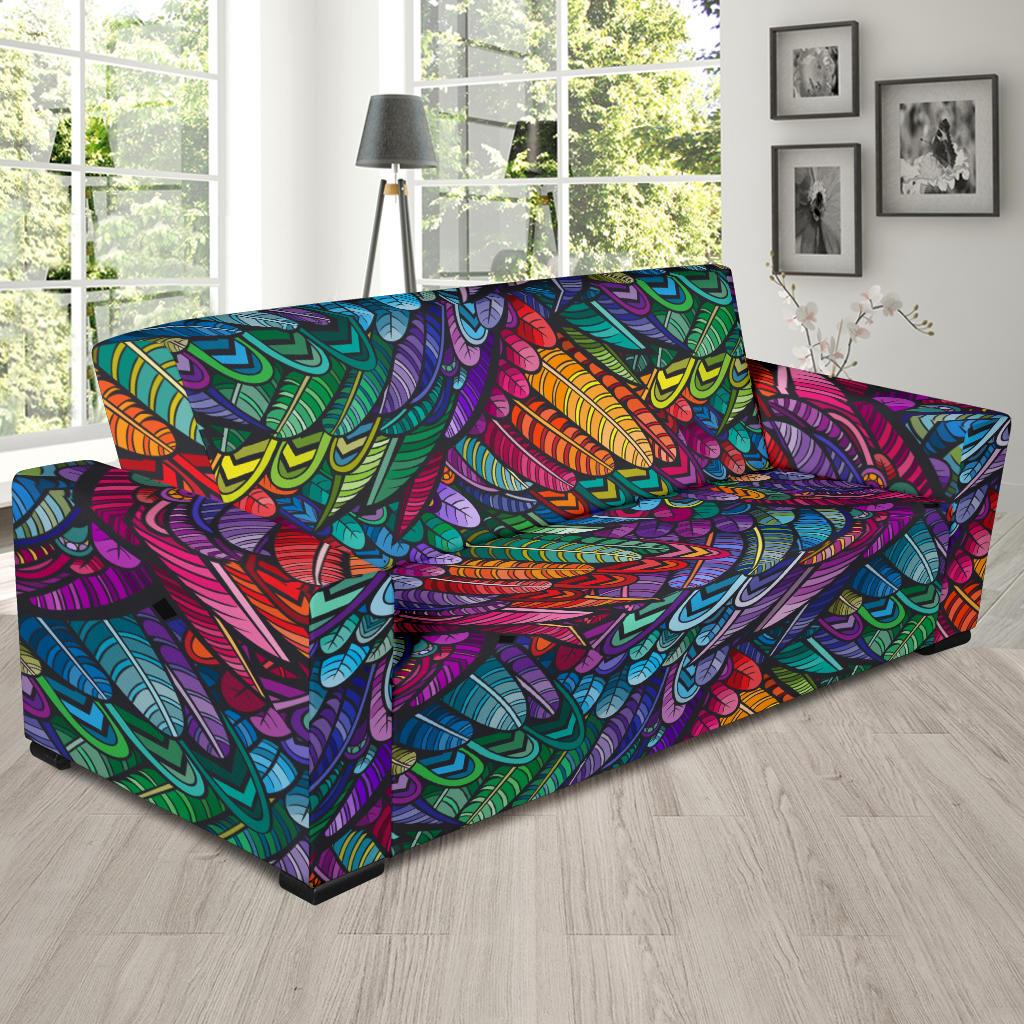 Feather Multicolor Design Print Sofa Slipcover-JTAMIGO.COM