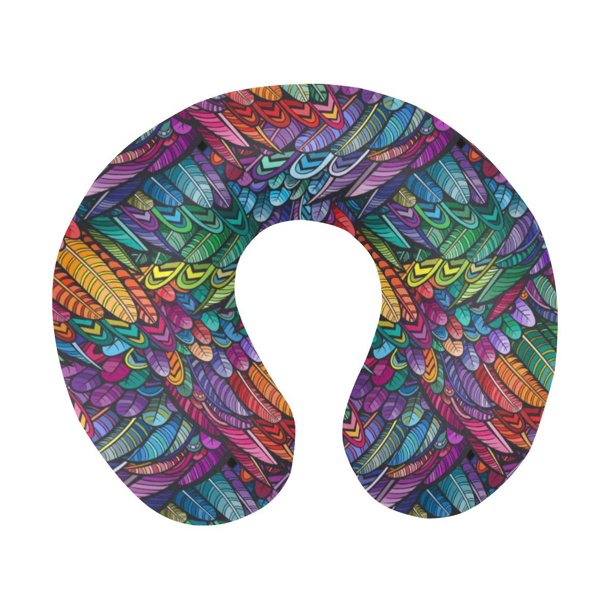 Feather Multicolor Design Print U-Shaped Travel Neck Pillow-JTAMIGO.COM