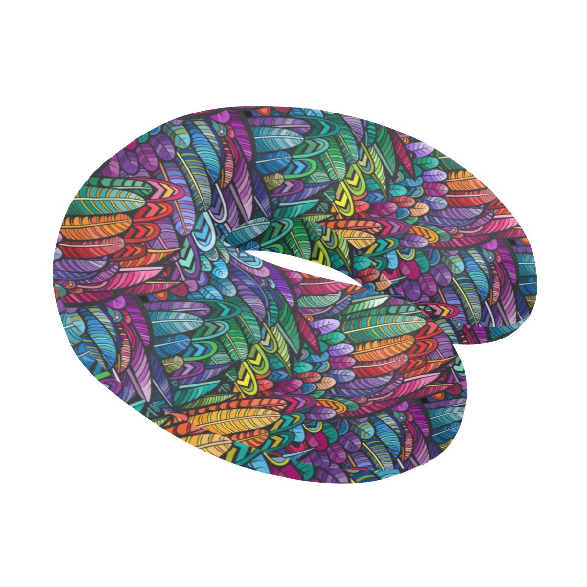 Feather Multicolor Design Print U-Shaped Travel Neck Pillow-JTAMIGO.COM