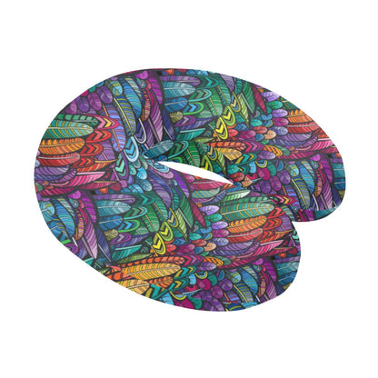 Feather Multicolor Design Print U-Shaped Travel Neck Pillow-JTAMIGO.COM