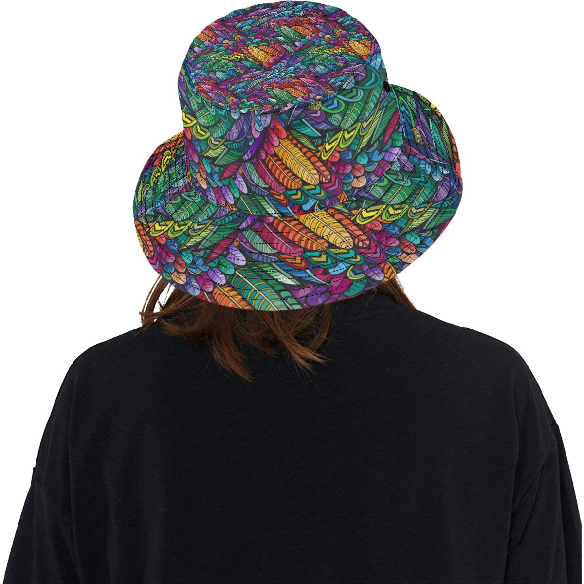 Feather Multicolor Design Print Unisex Bucket Hat