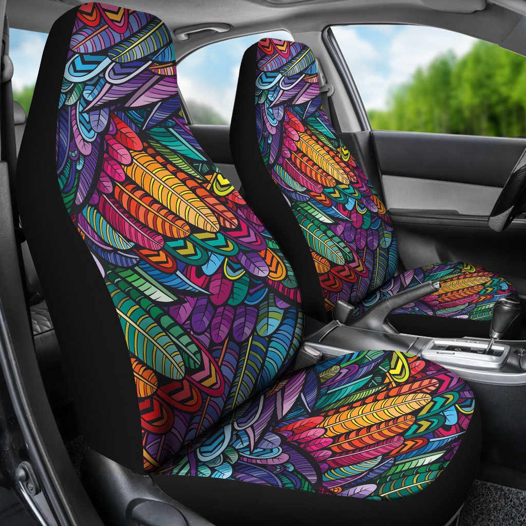 Feather Multicolor Design Print Universal Fit Car Seat Covers