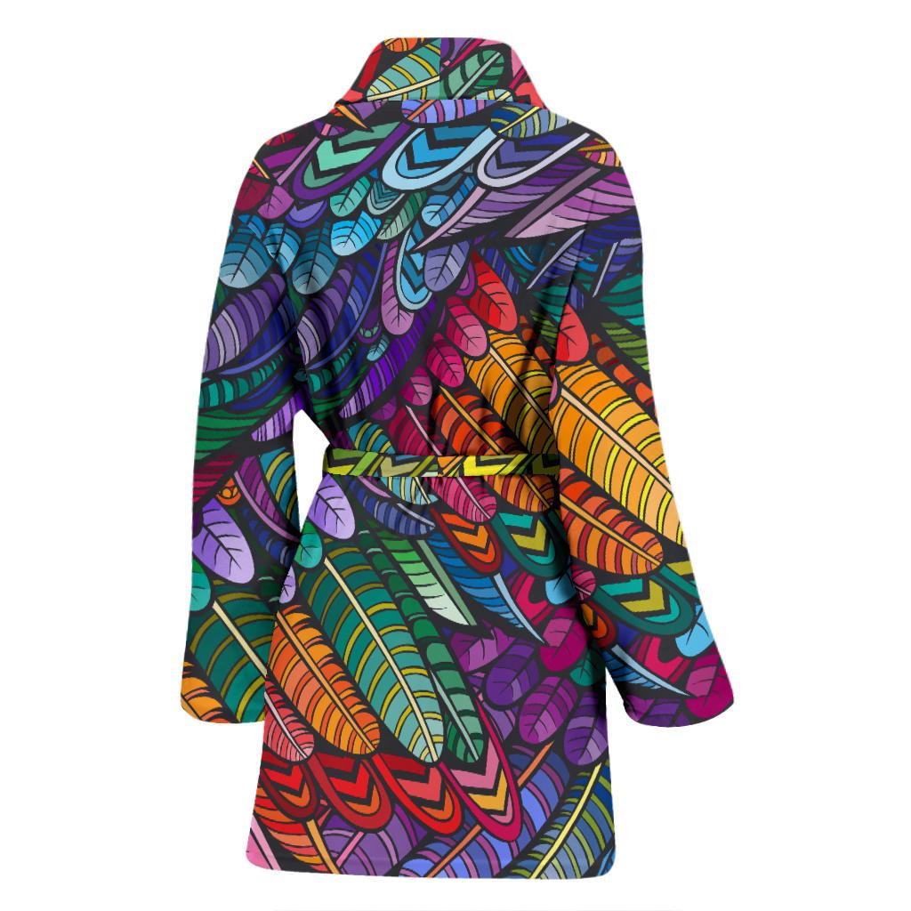 Feather Multicolor Design Print Women Bath Robe-JTAMIGO.COM