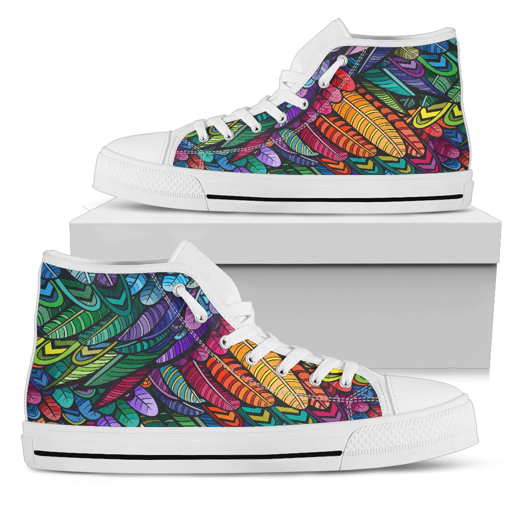 Feather Multicolor Design Print Women High Top Shoes