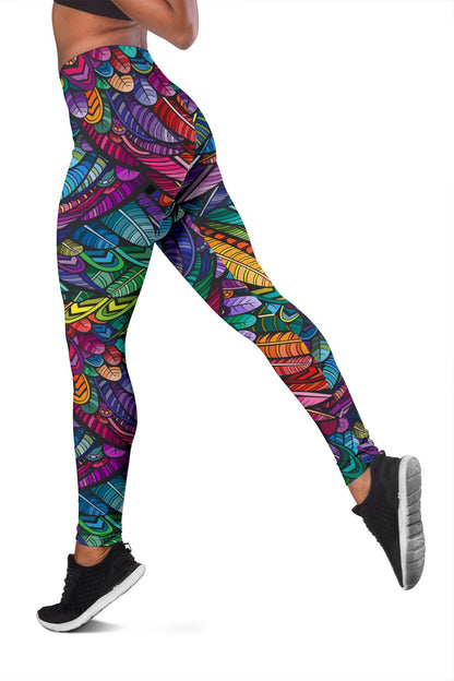 Feather Multicolor Design Print Women Leggings