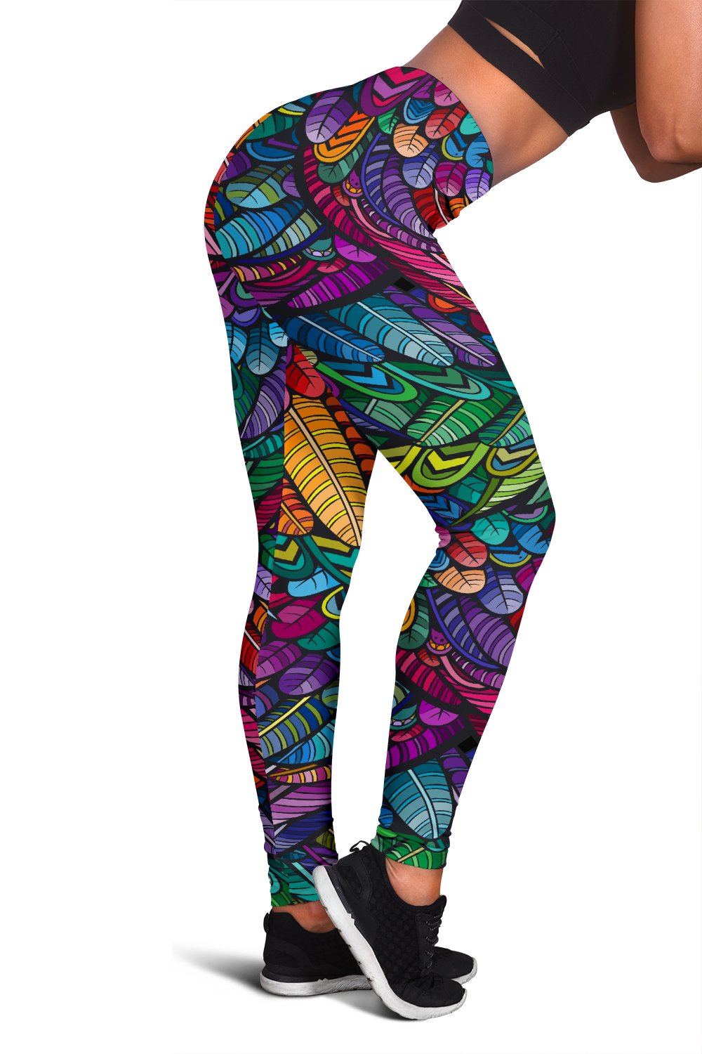 Feather Multicolor Design Print Women Leggings