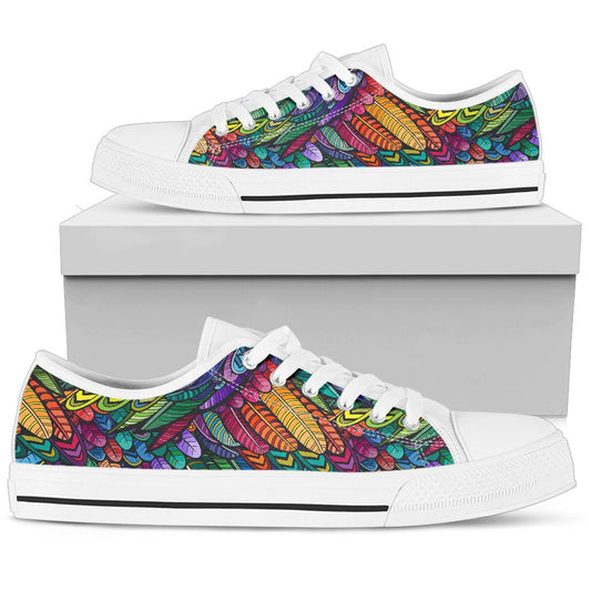 Feather Multicolor Design Print Women Low Top Shoes