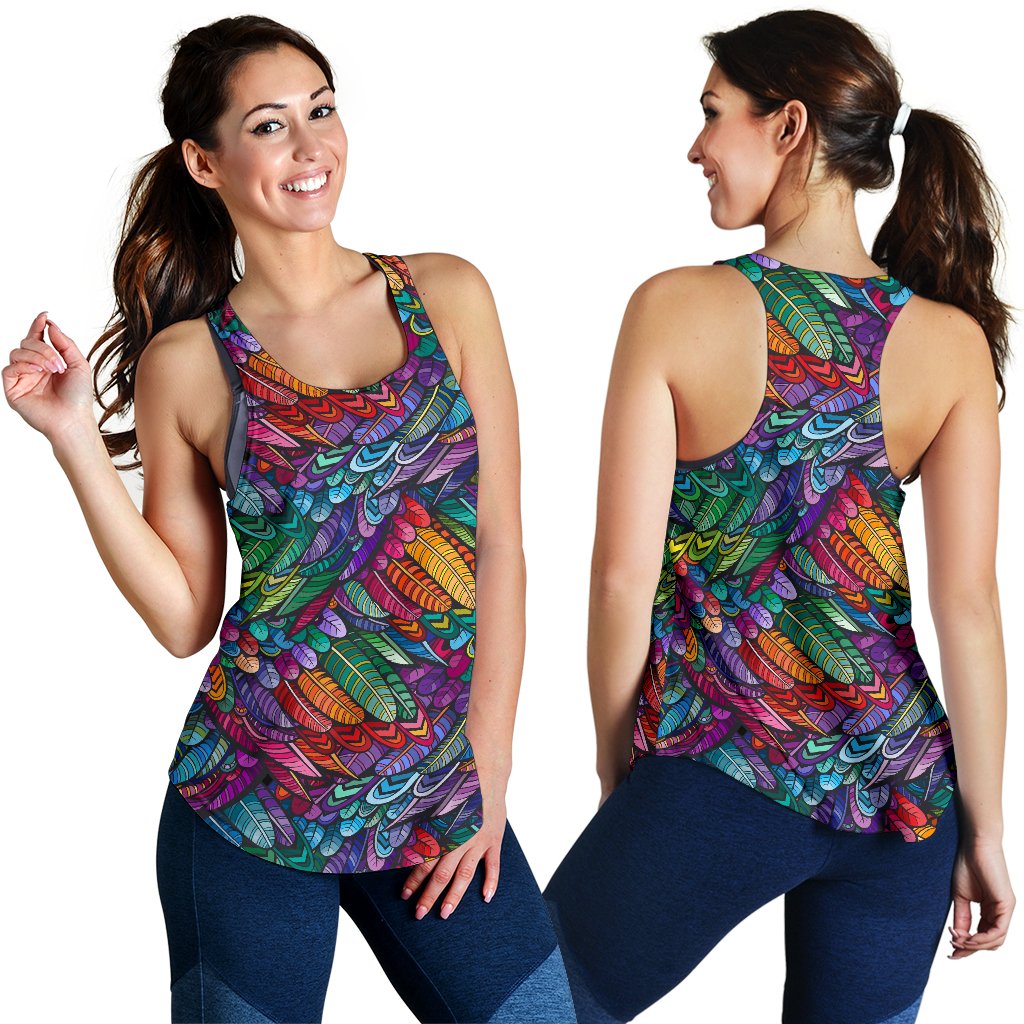 Feather Multicolor Design Print Women Racerback Tank Top