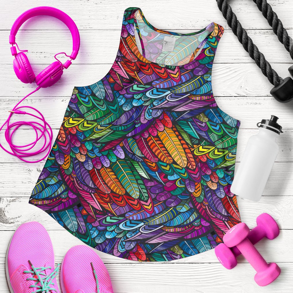 Feather Multicolor Design Print Women Racerback Tank Top