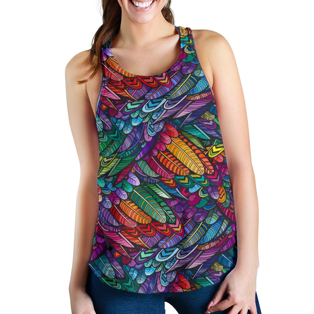 Feather Multicolor Design Print Women Racerback Tank Top