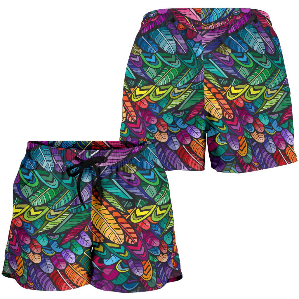 Feather Multicolor Design Print Women Shorts-JTAMIGO.COM