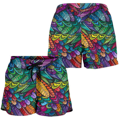 Feather Multicolor Design Print Women Shorts-JTAMIGO.COM