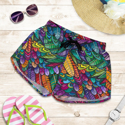 Feather Multicolor Design Print Women Shorts-JTAMIGO.COM