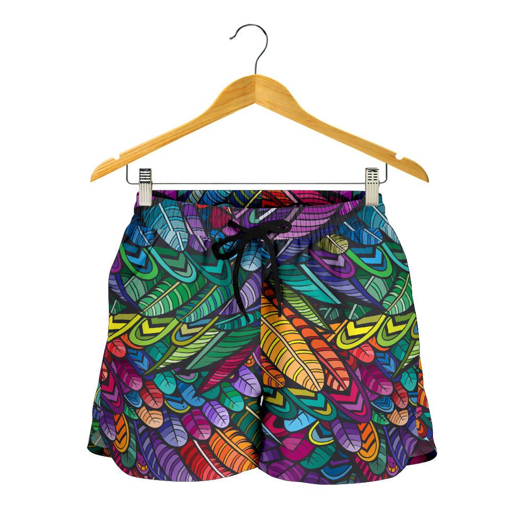 Feather Multicolor Design Print Women Shorts-JTAMIGO.COM