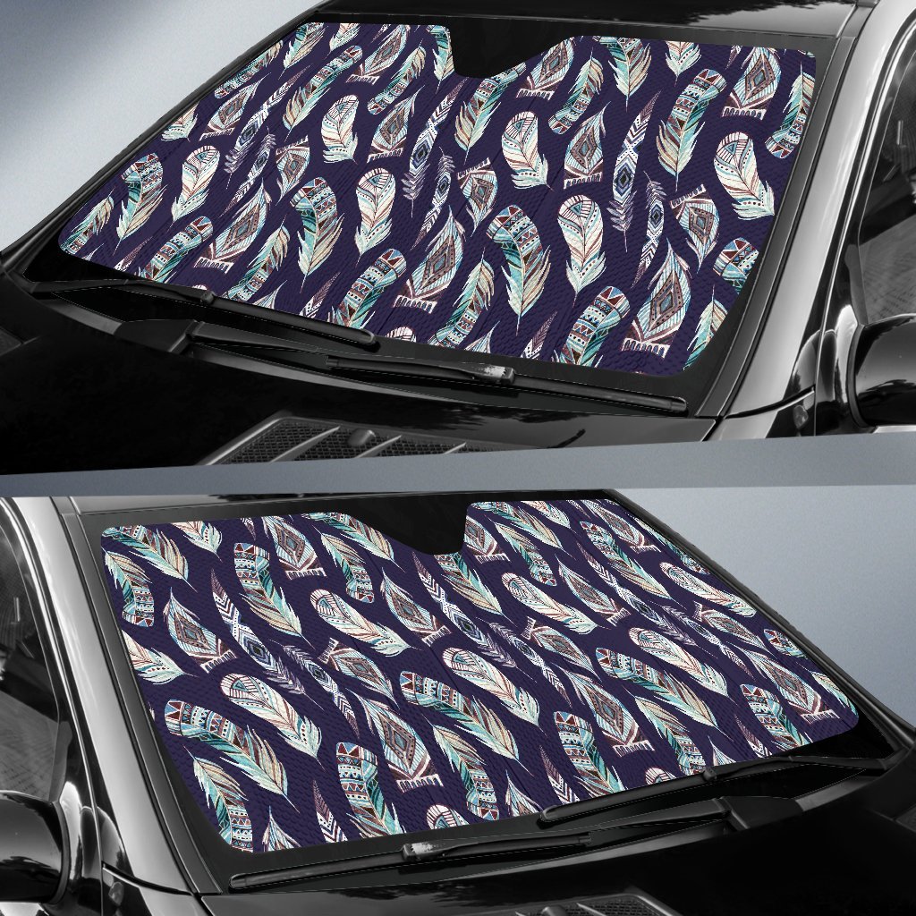 Feather Vintage Boho Design Print Car Sun Shade For Windshield