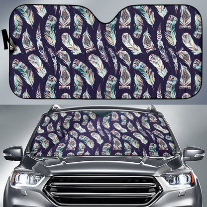 Feather Vintage Boho Design Print Car Sun Shade For Windshield
