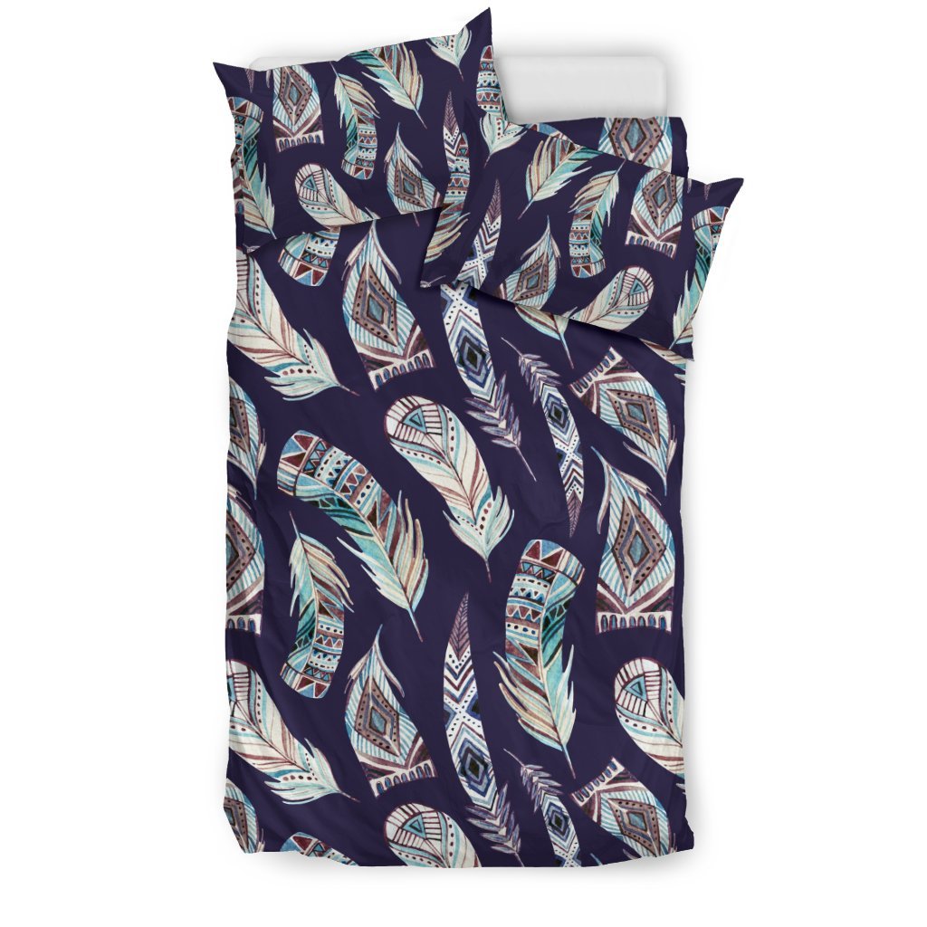 Feather Vintage Boho Design Print Duvet Cover Bedding Set